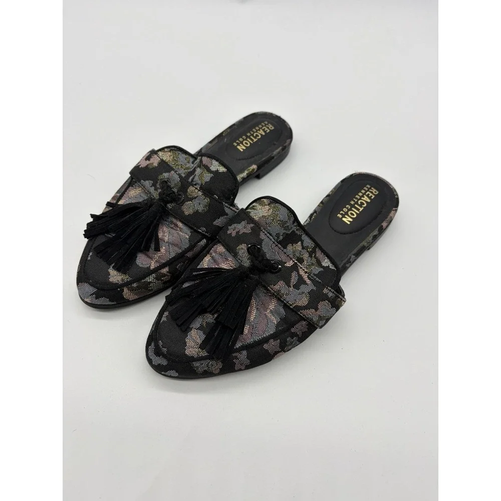 Reaction Kenneth Cole Black Paris Patchwork Mule Loafers Womens Size 6.5